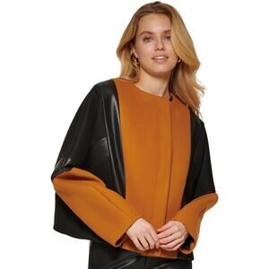 DKNY Women's Mixed Media Jacket - L - Roast Pecan Heather